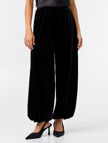 Pantalon large taille haute forme boule en velours
