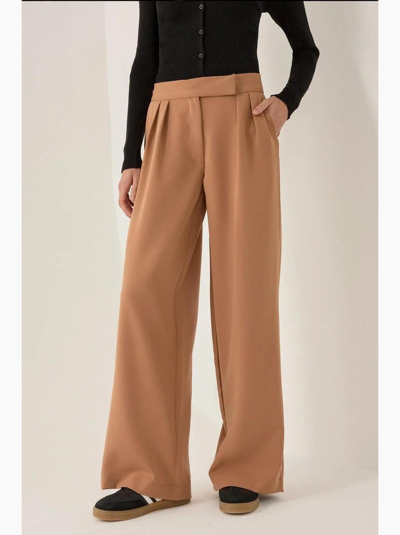 Pantalon large taille haute hiccup Marron - Kiabi