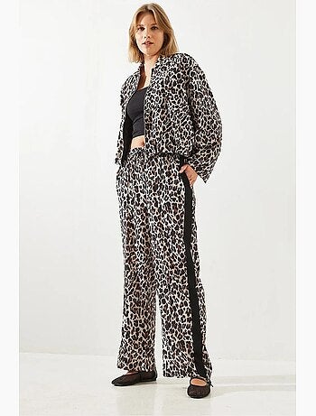 Pantalon large taille haute imprimé léopard lucci