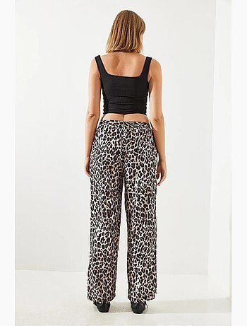 Pantalon large taille haute imprimé léopard lucci