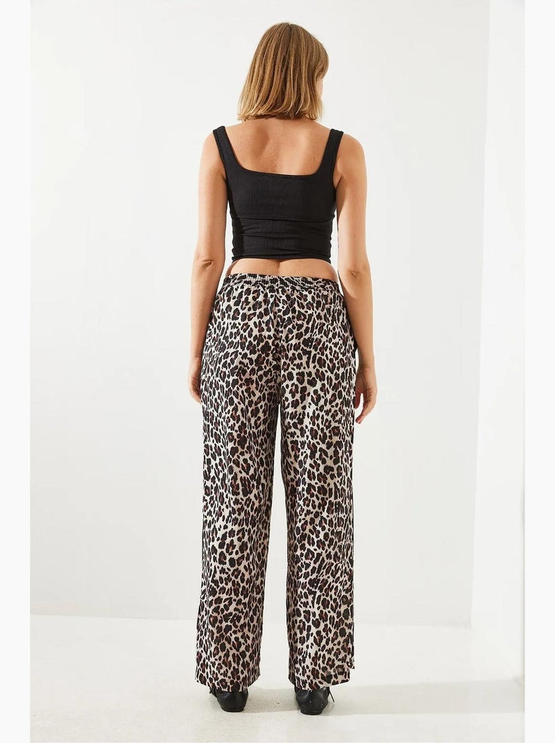 Pantalon large taille haute imprimé léopard lucci Beige naturel - Kiabi