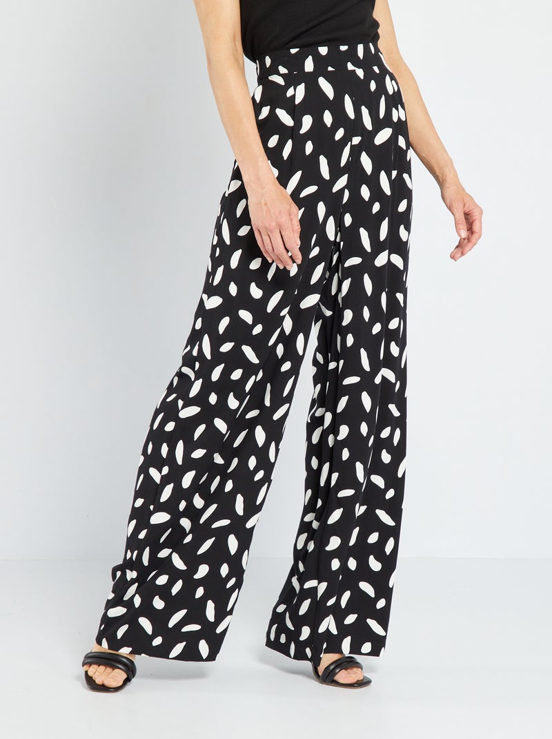 Pantalon large taille haute imprimé Noir - Kiabi