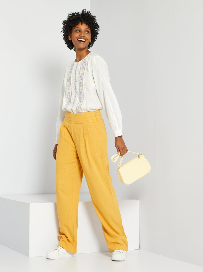 Pantalon large taille haute jaune - Kiabi