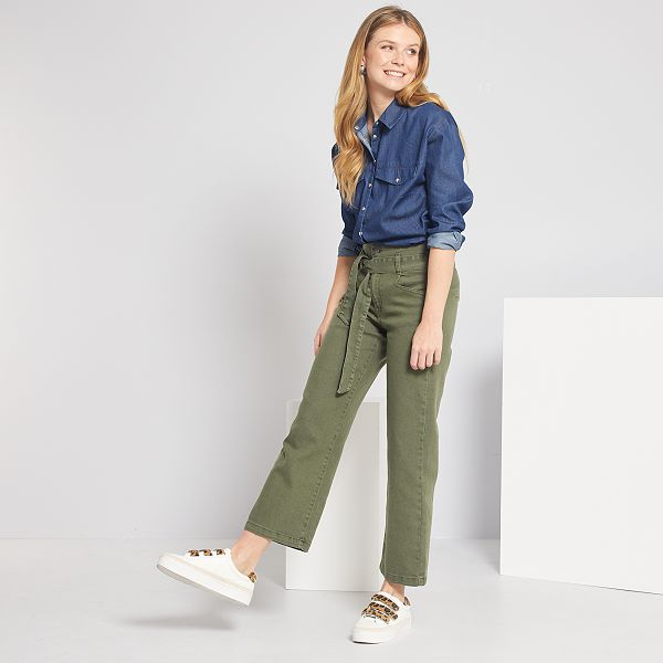 pantalon femme kaki taille haute