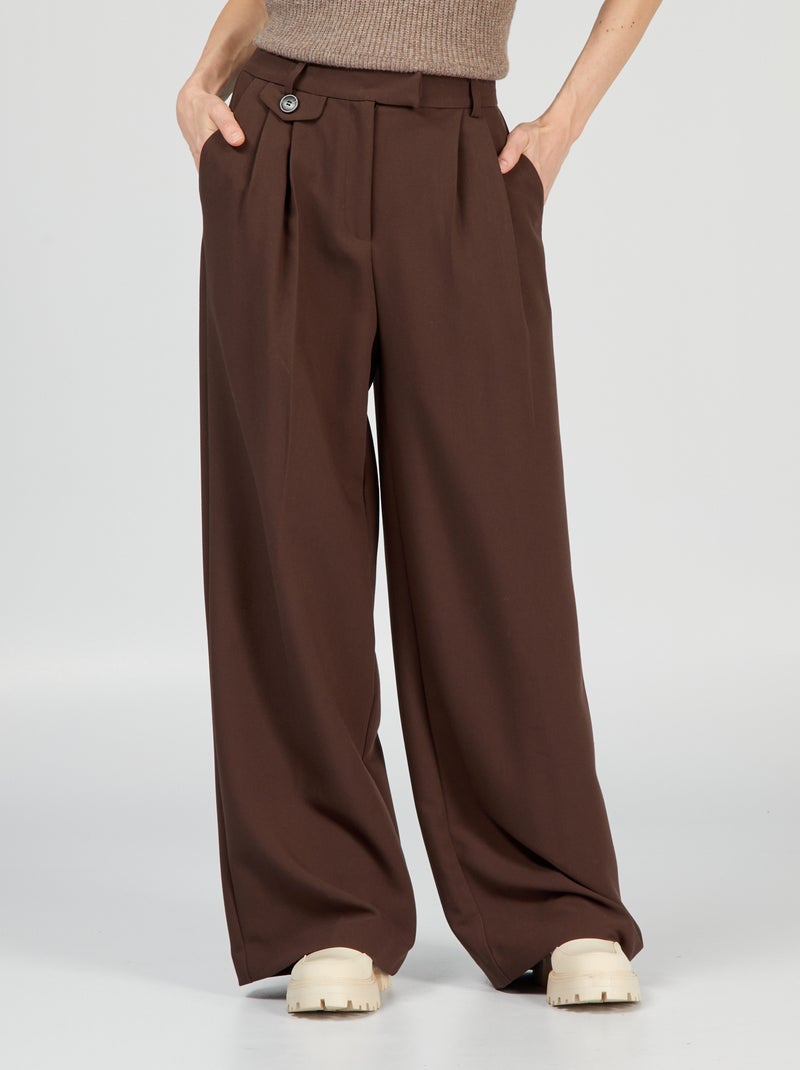 Pantalon large taille haute Marron - Kiabi