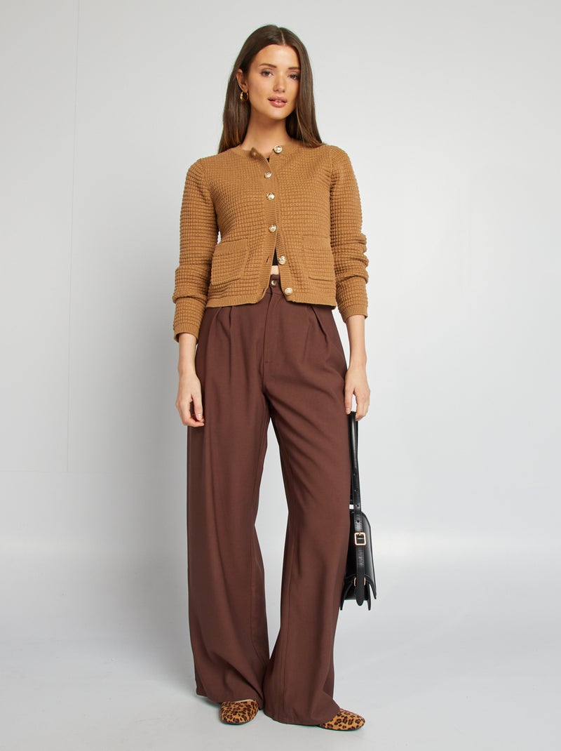 Pantalon large taille haute Marron - Kiabi