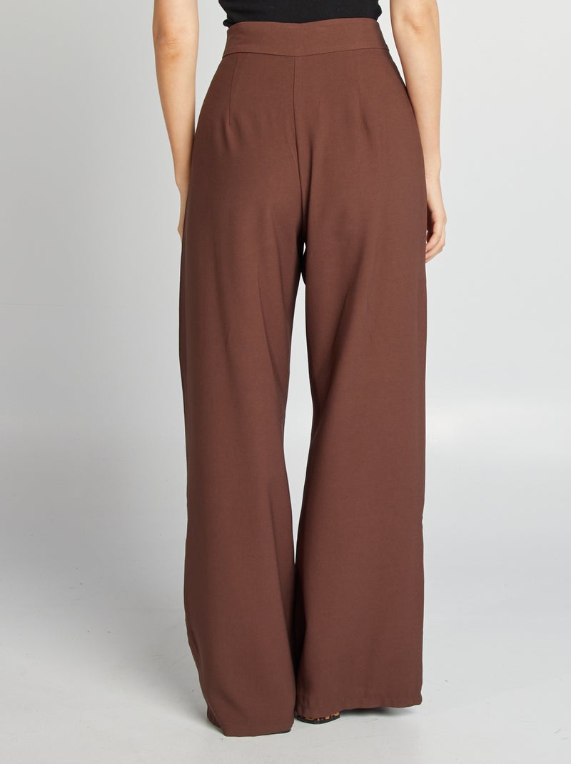 Pantalon large taille haute Marron - Kiabi