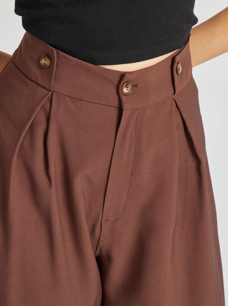 Pantalon large taille haute Marron - Kiabi