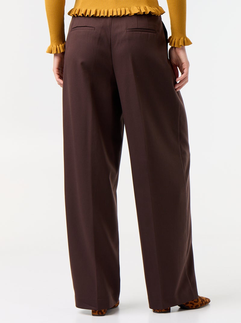 Pantalon large taille haute Marron - Kiabi