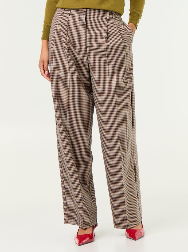 Pantalon large taille haute Marron - Kiabi