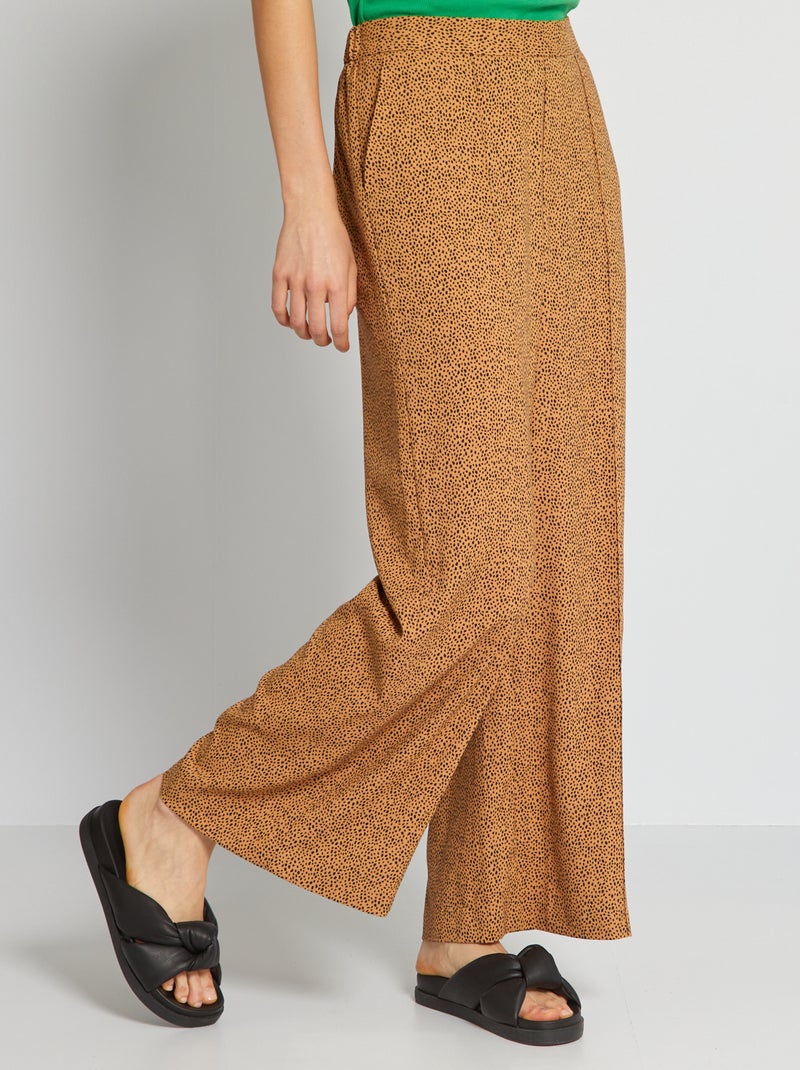 Pantalon large taille haute Marron - Kiabi