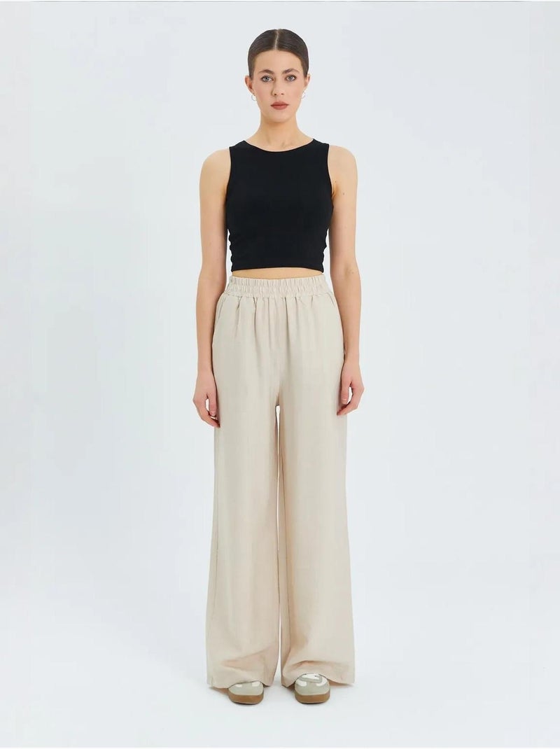 Pantalon large taille haute mixray Beige argile - Kiabi