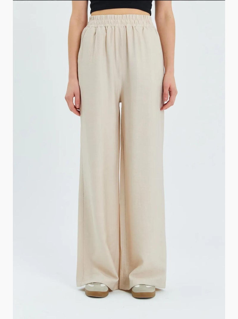 Pantalon large taille haute mixray Beige argile - Kiabi