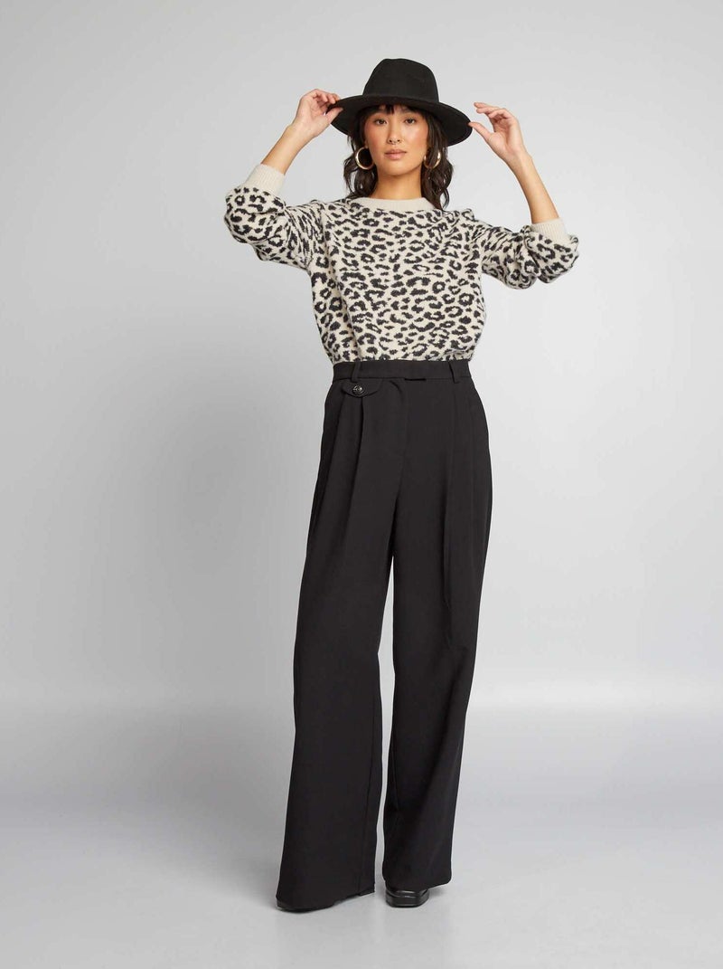 Pantalon large taille haute noir Kiabi