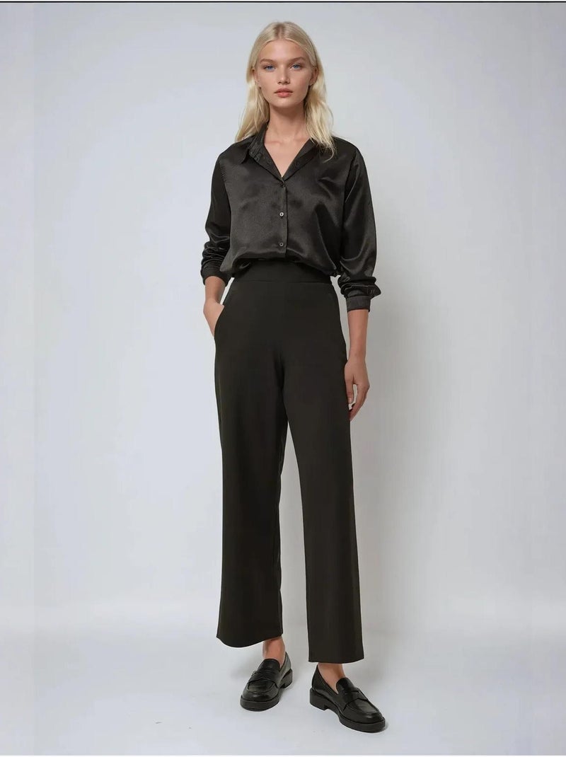 Pantalon large taille haute Noir - Kiabi