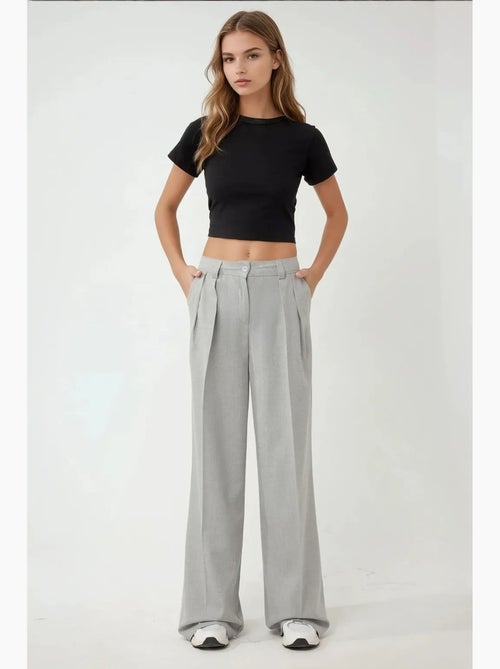 Pantalon large taille haute style palazzo hiccup - Kiabi Pantalon large taille haute style palazzo hiccup - Kiabi
