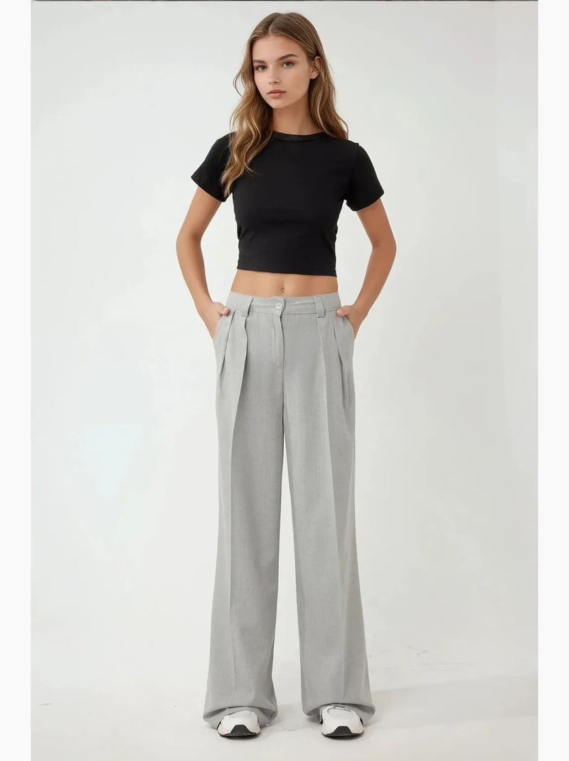 Pantalon large taille haute style palazzo hiccup Gris clair - Kiabi