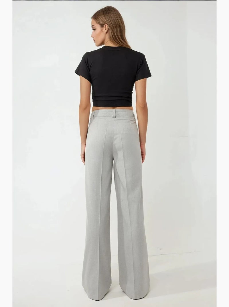 Pantalon large taille haute style palazzo hiccup Gris clair - Kiabi