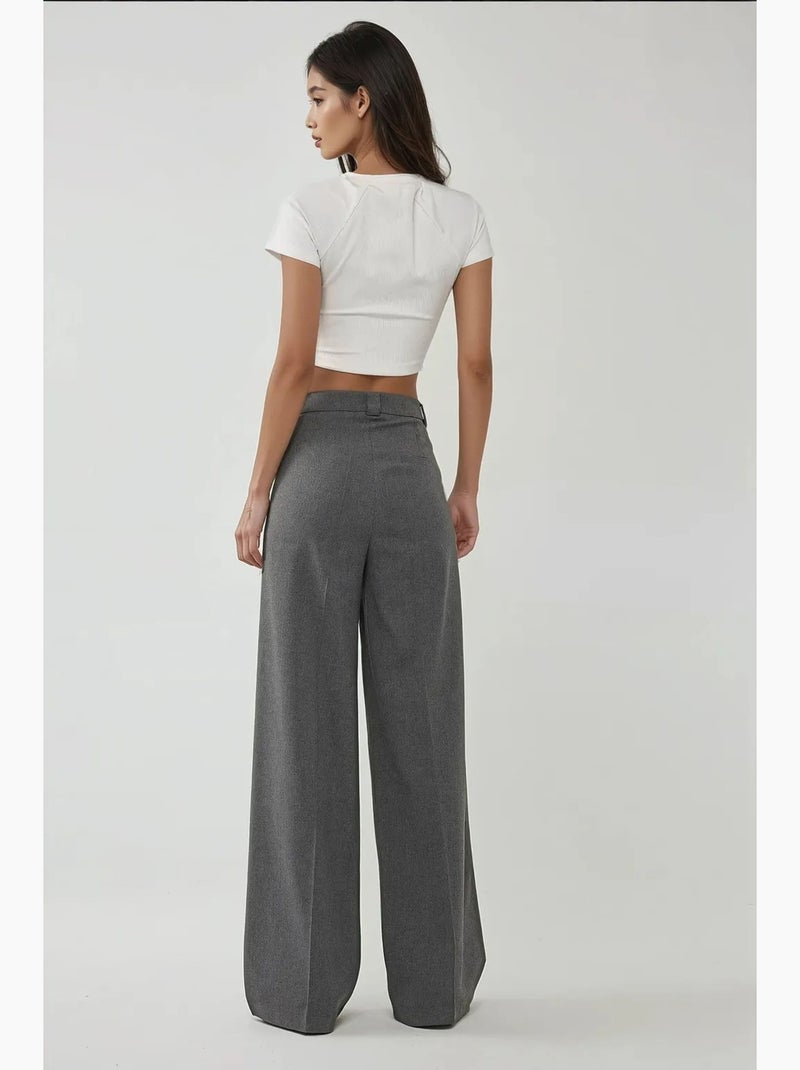 Pantalon large taille haute style palazzo hiccup Gris - Kiabi