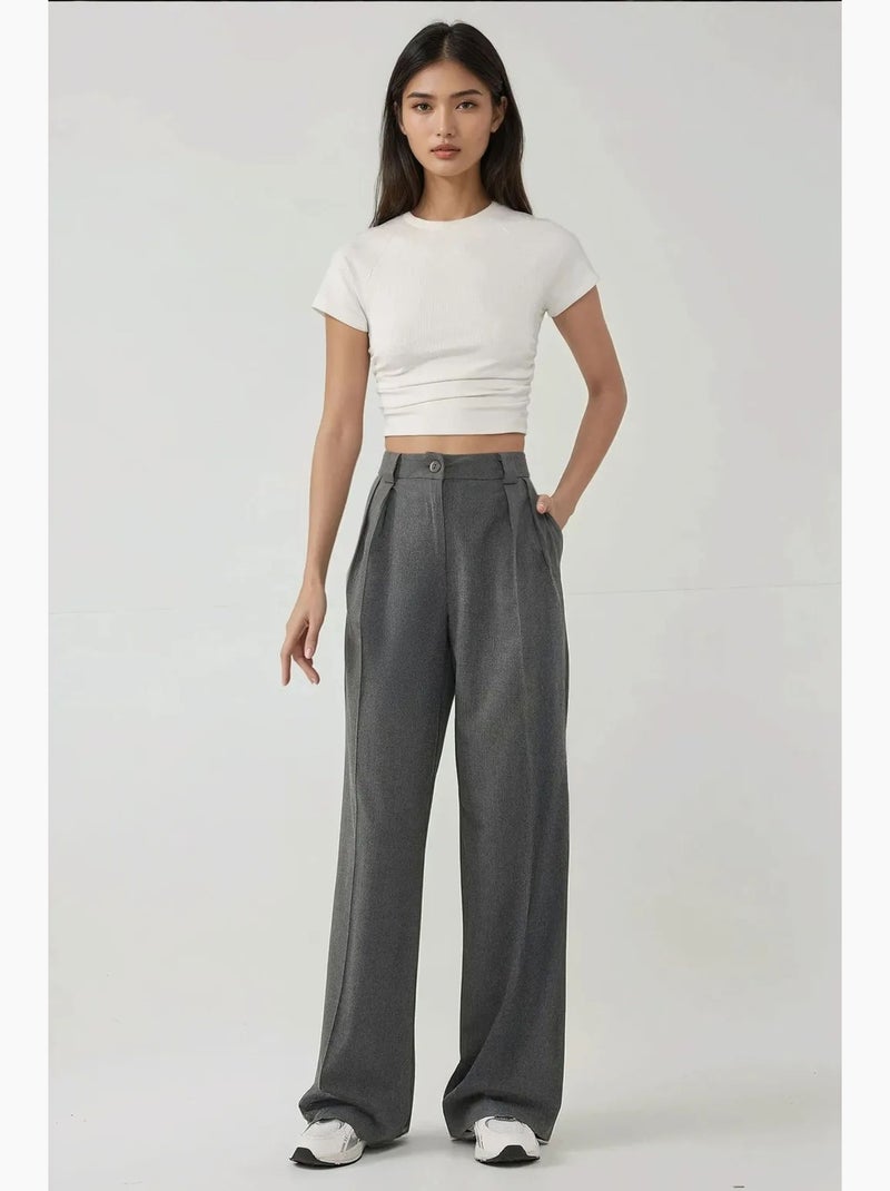 Pantalon large taille haute style palazzo hiccup Gris - Kiabi