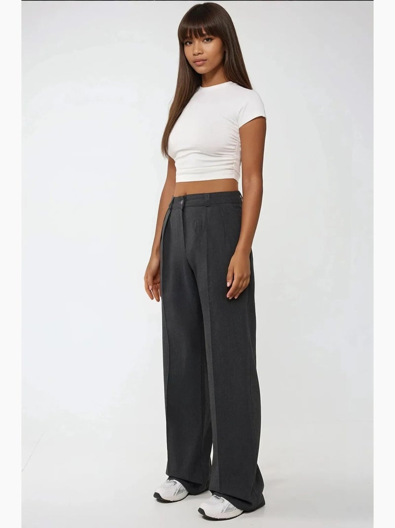 Pantalon large taille haute style palazzo hiccup Gris Noir - Kiabi