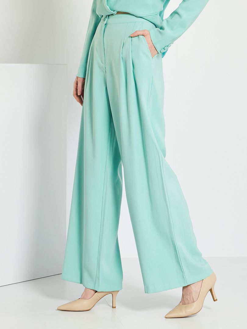 Pantalon large taille haute vert de gris - Kiabi