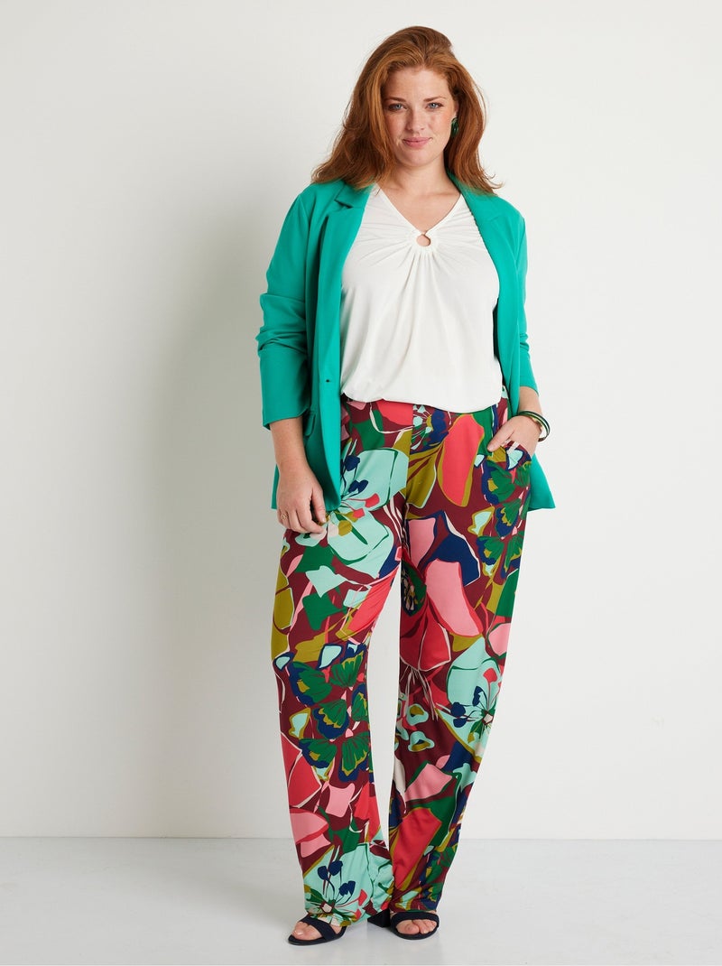 Pantalon large taille semi-élastiquée - Afibel Rose - Kiabi
