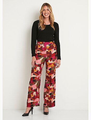 Pantalon large taille semi élastiquée imprimé - Afibel