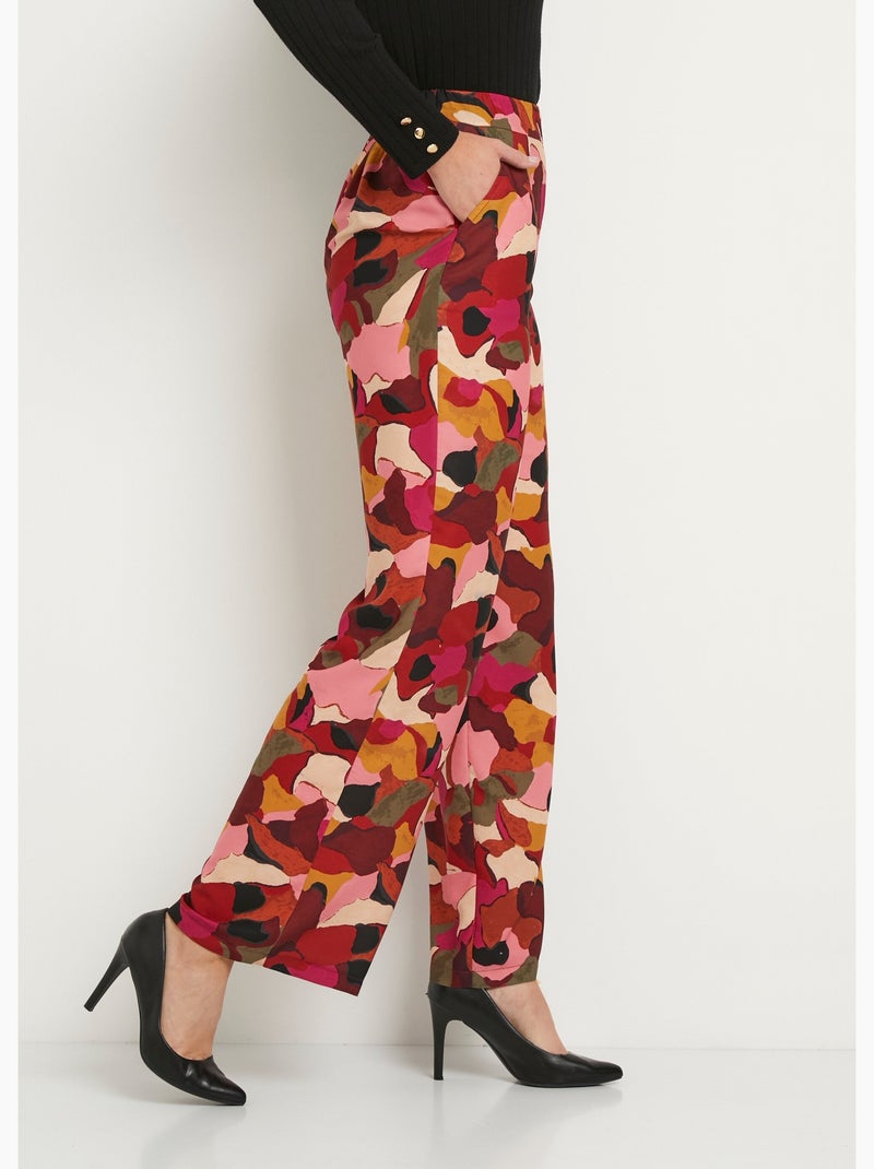 Pantalon large taille semi élastiquée imprimé - Afibel Rose - Kiabi