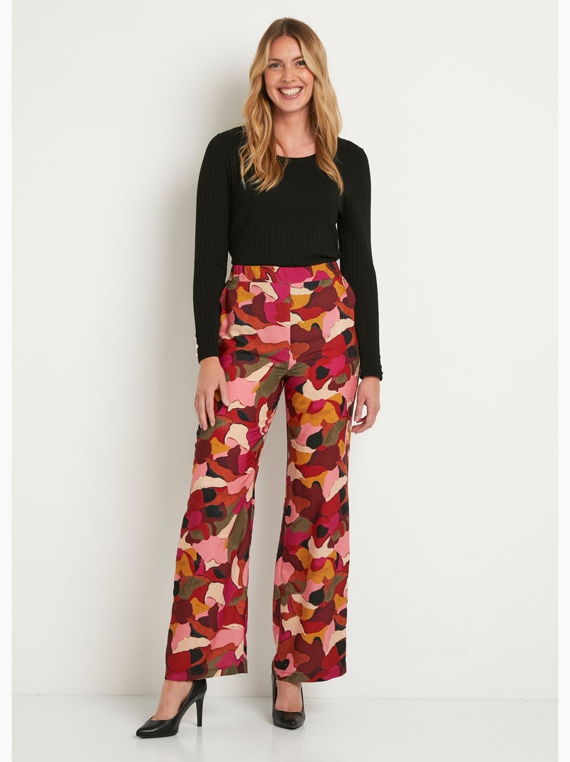 Pantalon large taille semi élastiquée imprimé - Afibel Rose - Kiabi