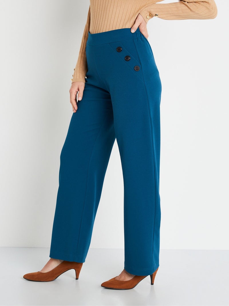 Pantalon large taille semi élastiquée uni - Afibel Bleu canard - Kiabi