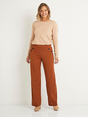 Pantalon large taille semi élastiquée uni - Afibel