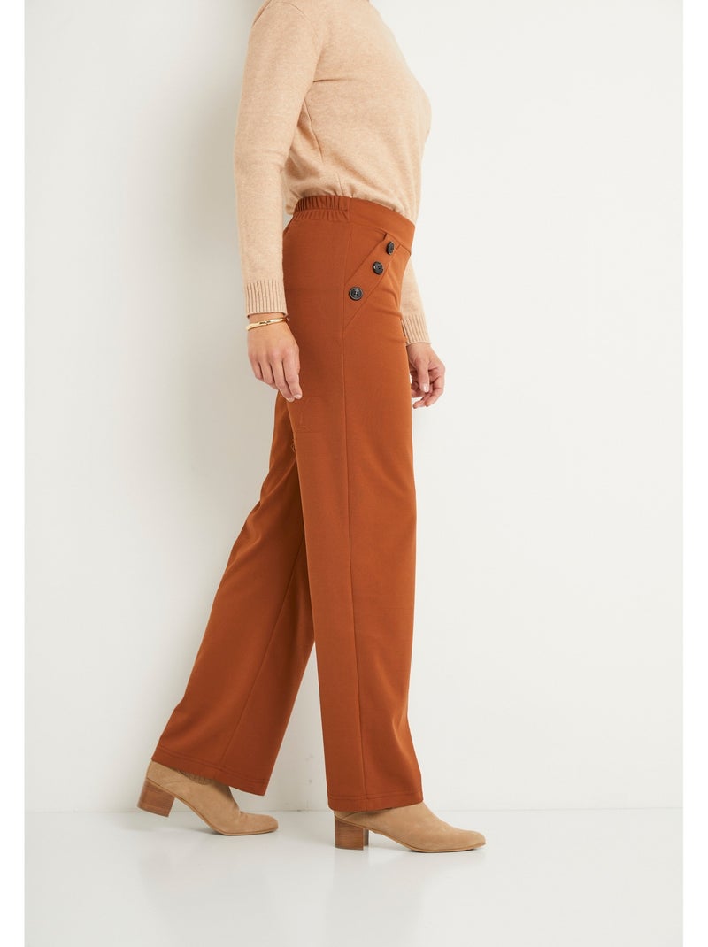Pantalon large taille semi élastiquée uni - Afibel Camel - Kiabi