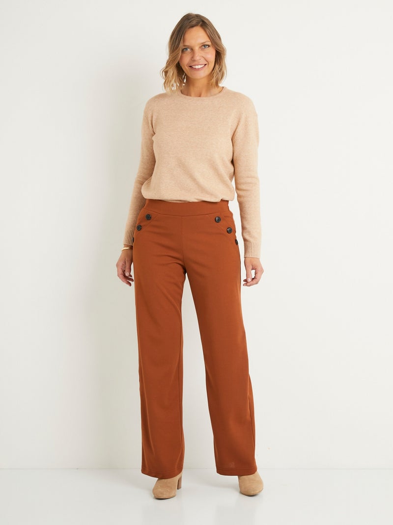 Pantalon large taille semi élastiquée uni - Afibel Camel - Kiabi