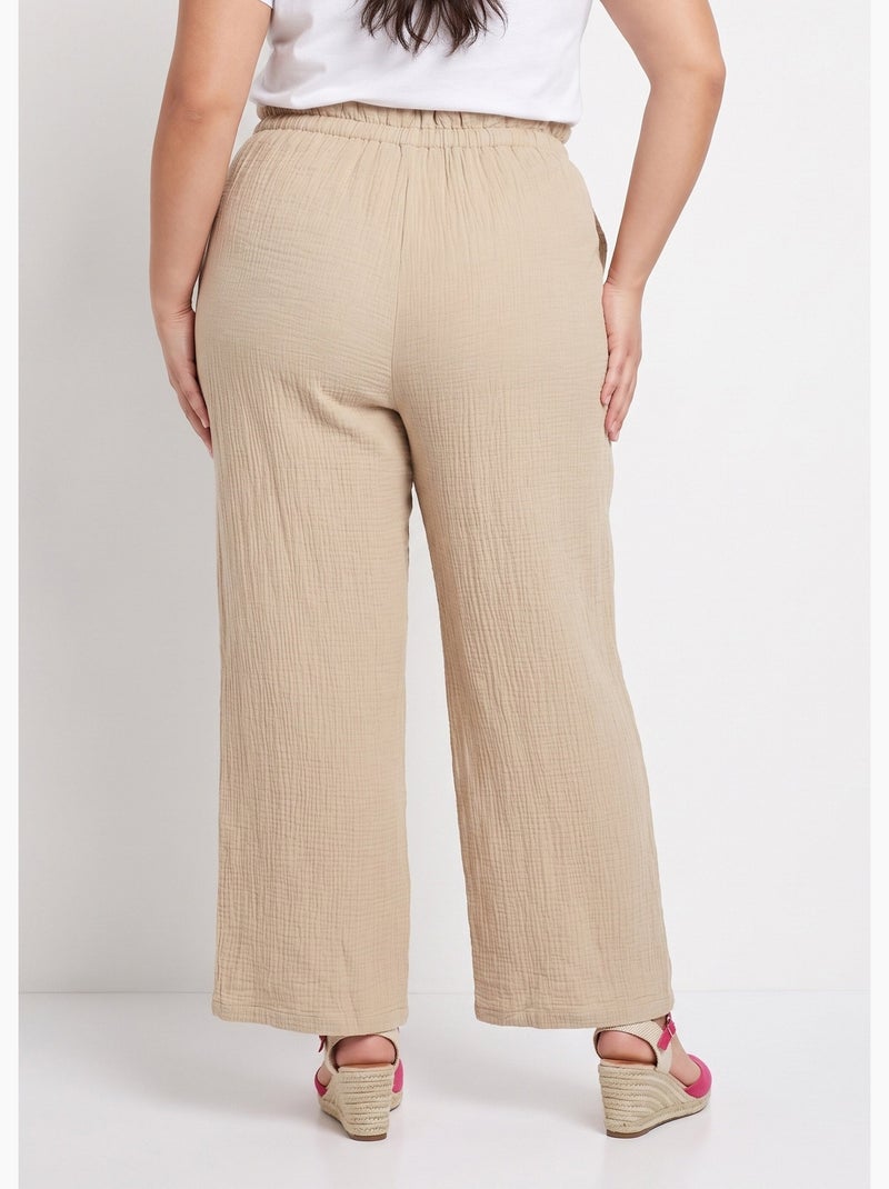 Pantalon large tendance, gaze de coton - AFIBEL Beige - Kiabi