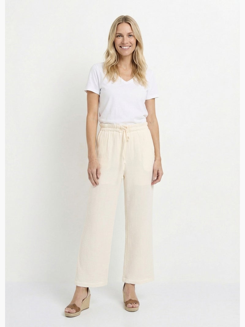 Pantalon large tendance, gaze de coton - AFIBEL Blanc - Kiabi