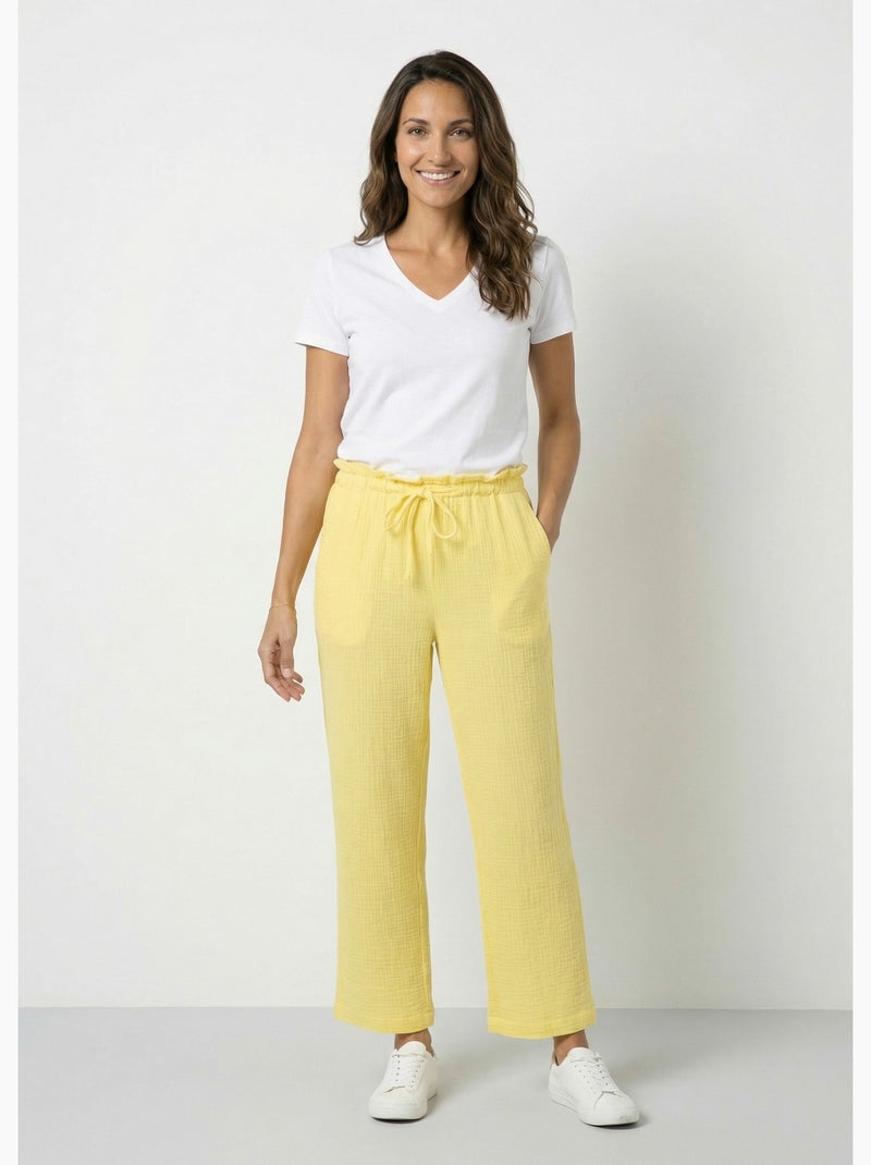 Pantalon large tendance, gaze de coton - AFIBEL Jaune - Kiabi