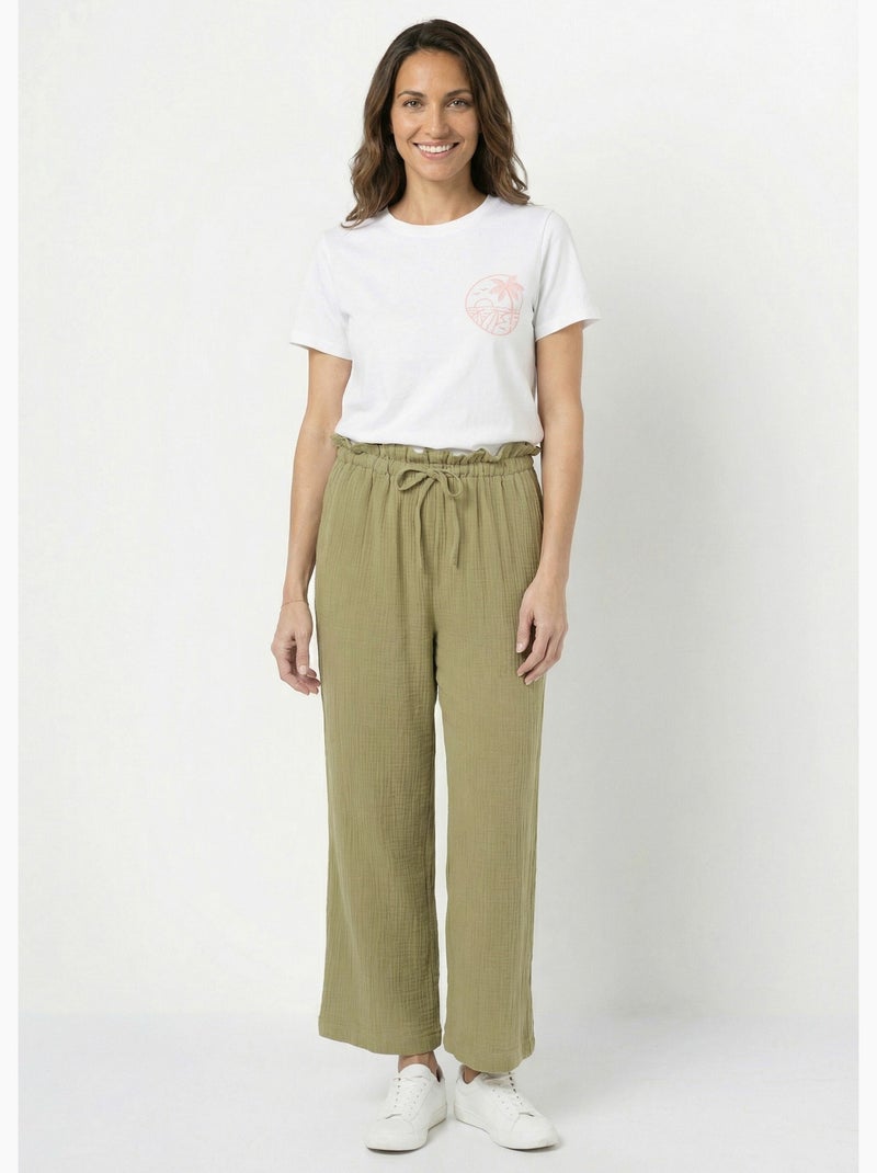Pantalon large tendance, gaze de coton - AFIBEL Kaki - Kiabi