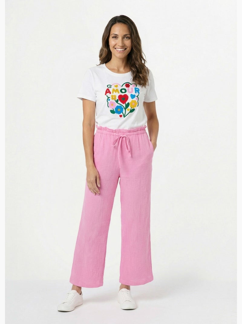 Pantalon large tendance, gaze de coton - AFIBEL Rose - Kiabi