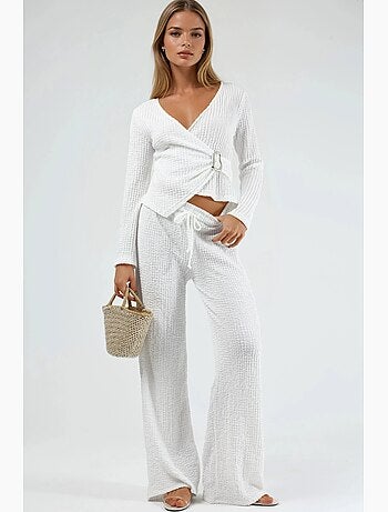 Pantalon large texturé à taille coulissée busem