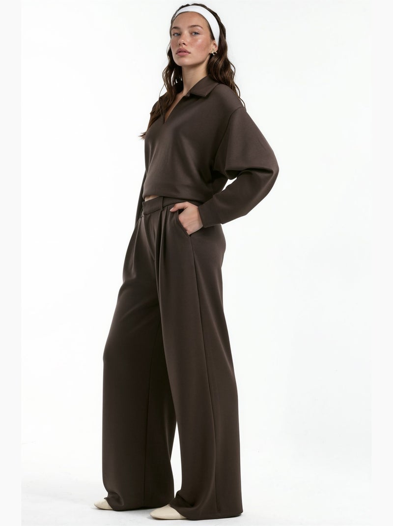 Pantalon large texturé doux hiccup Marron chocolat - Kiabi