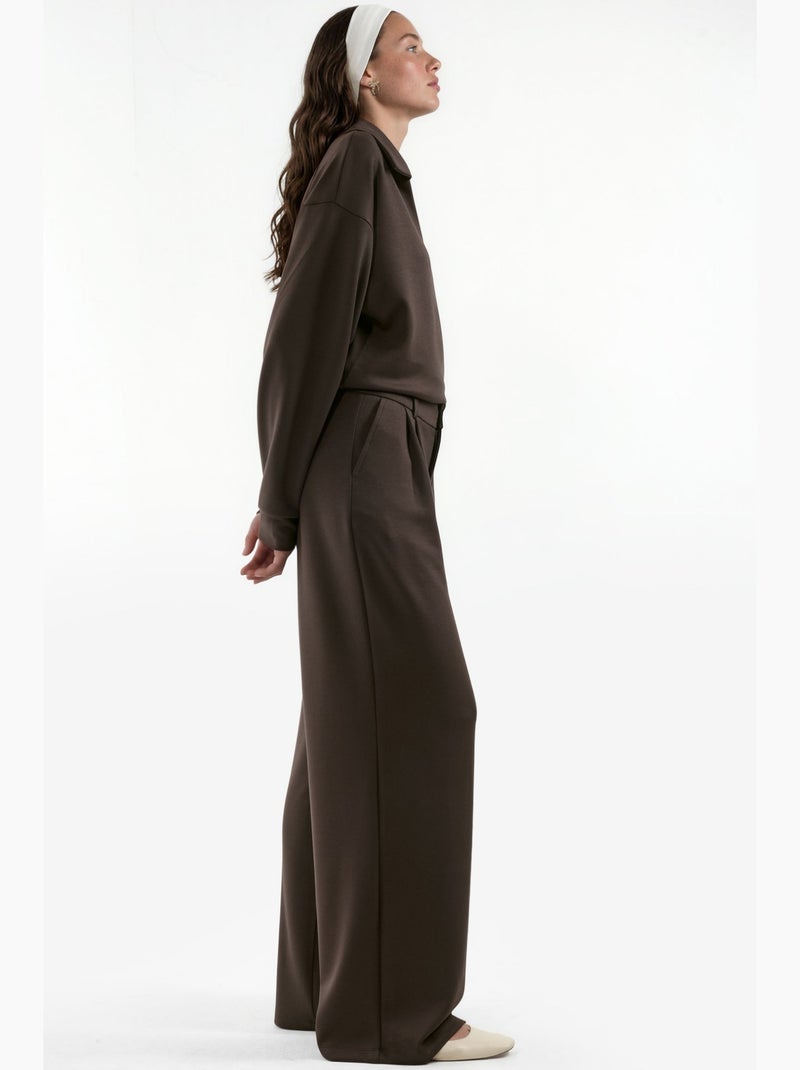 Pantalon large texturé doux hiccup Marron chocolat - Kiabi