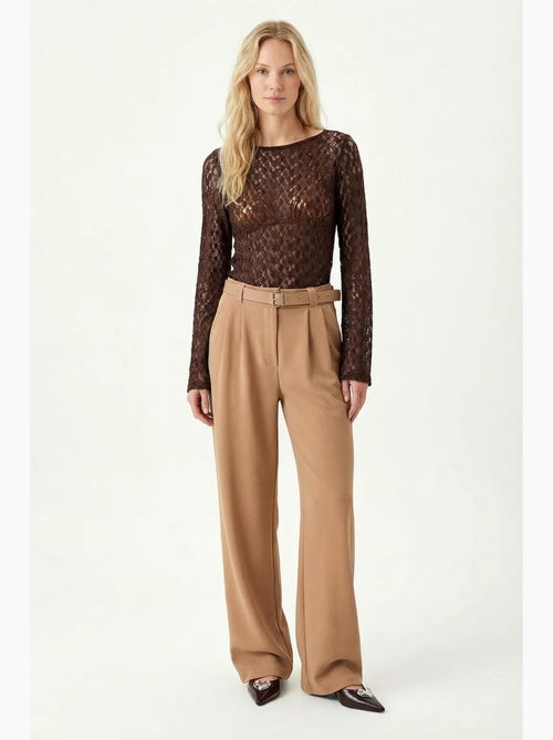 Pantalon large texturé taille haute avec boucle istanbul - Kiabi
