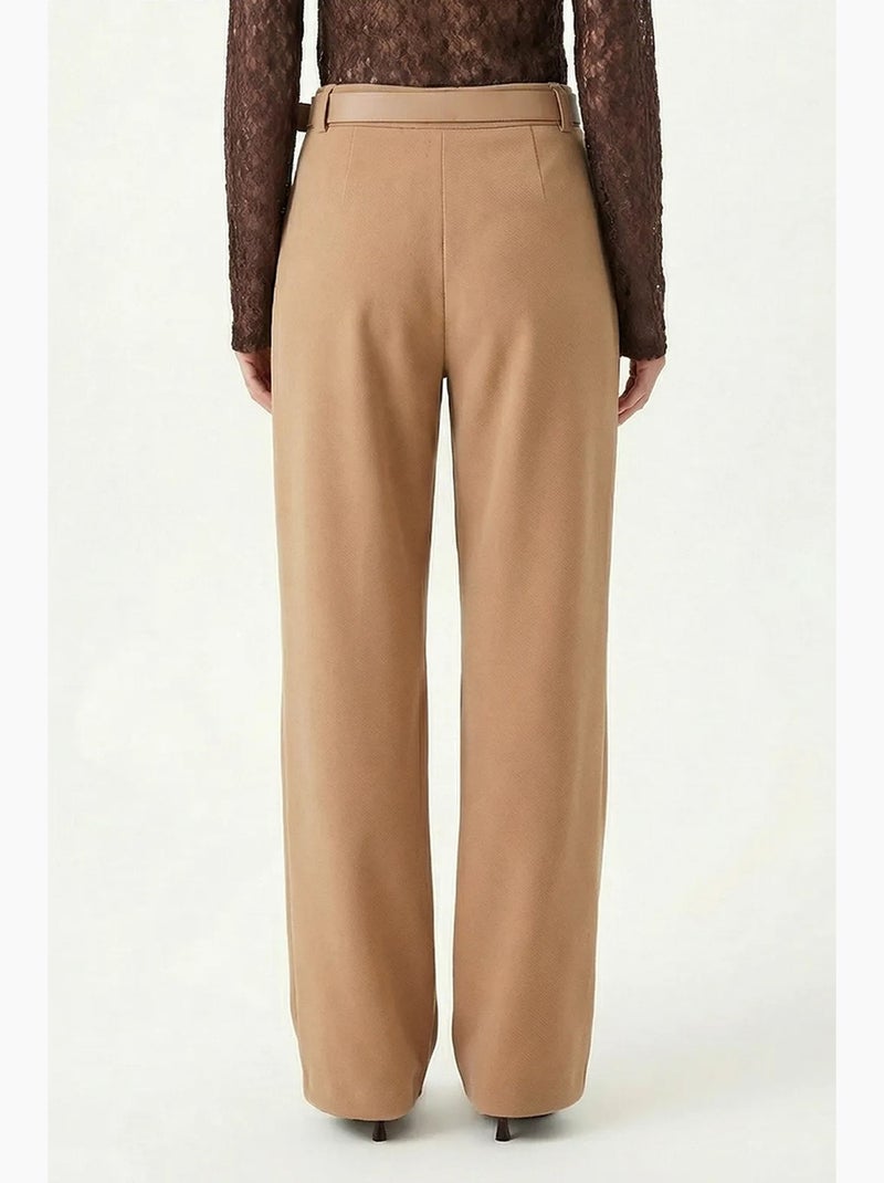 Pantalon large texturé taille haute avec boucle istanbul Beige clair - Kiabi