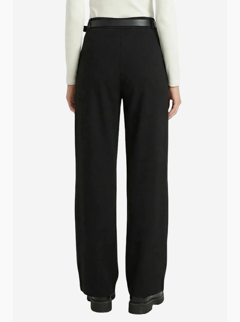 Pantalon large texturé taille haute avec boucle istanbul Noir - Kiabi