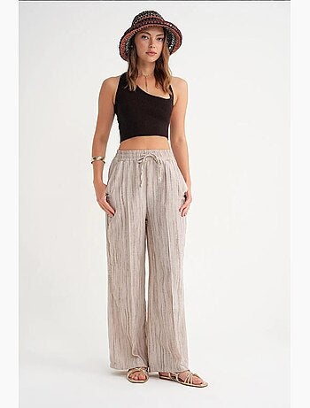 Pantalon large texturé taille haute avec fermeture à cordon mixray