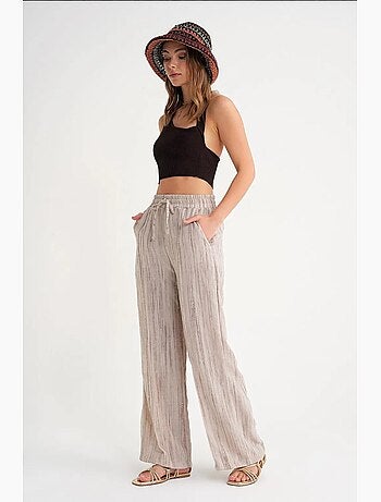 Pantalon large texturé taille haute avec fermeture à cordon mixray