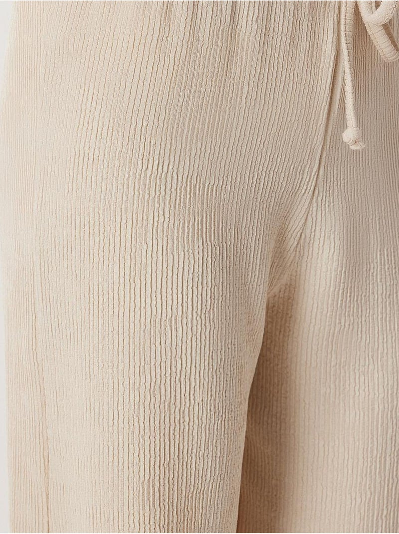 Pantalon large texturé taille haute istanbul Crème - Kiabi
