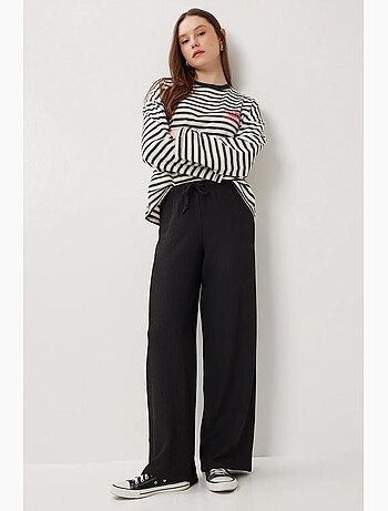 Pantalon large texturé taille haute istanbul