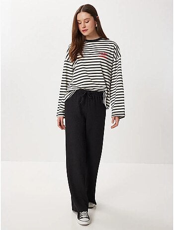 Pantalon large texturé taille haute istanbul